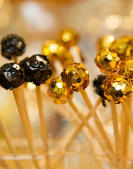 Black and Gold Sequin Swizzle Sticks. Howerton+Wooten Events.