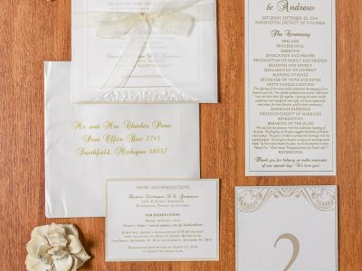 Ivory and Gold Wedding Invitation. Howerton+Wooten Events.