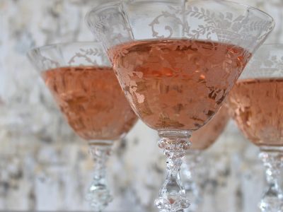 Rose in Vintage Wine Glasses. Howerton+Wooten Events.