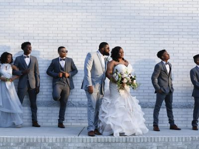 African American Bride and Groom and their Teenage Children. Howerton+Wooten Events.